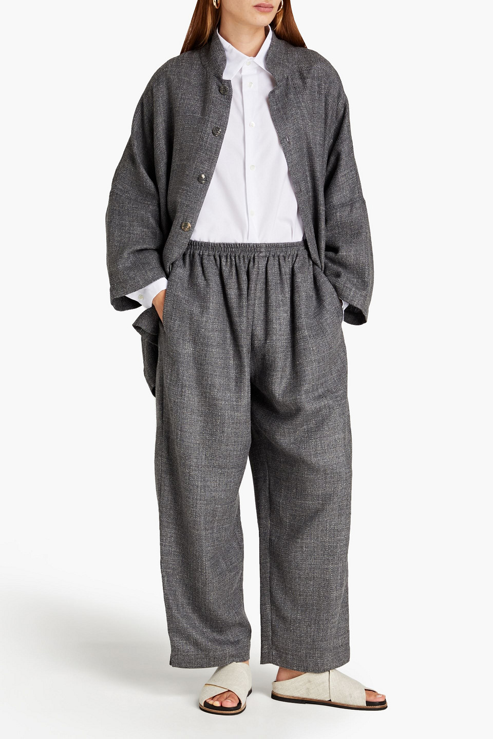 ESKANDAR MÉLANGE ALPACA-BLEND WIDE-LEG PANTS 3074457345633279154