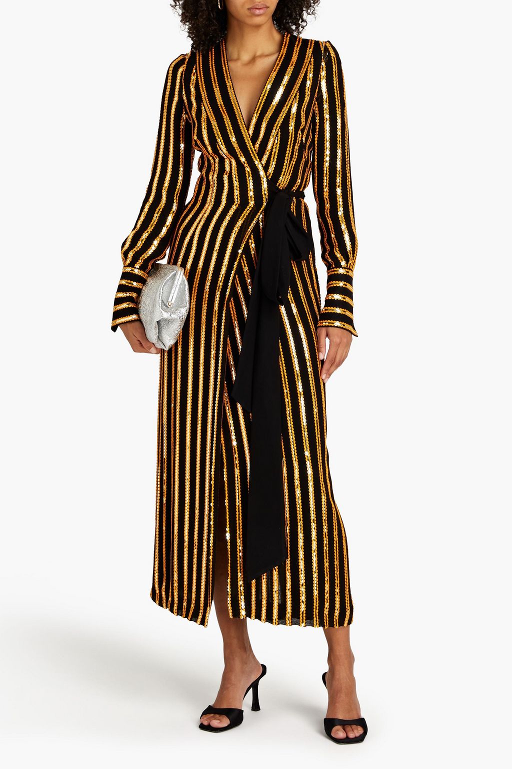 GALVAN  LONDON Pride embellished crepe midi wrap dress
