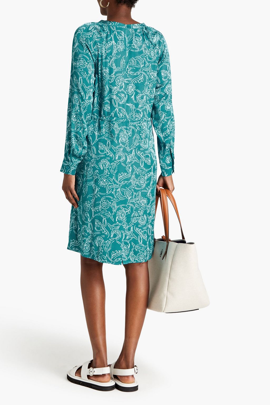 AMERICAN VINTAGE Pleated printed floral-jacquard mini dress