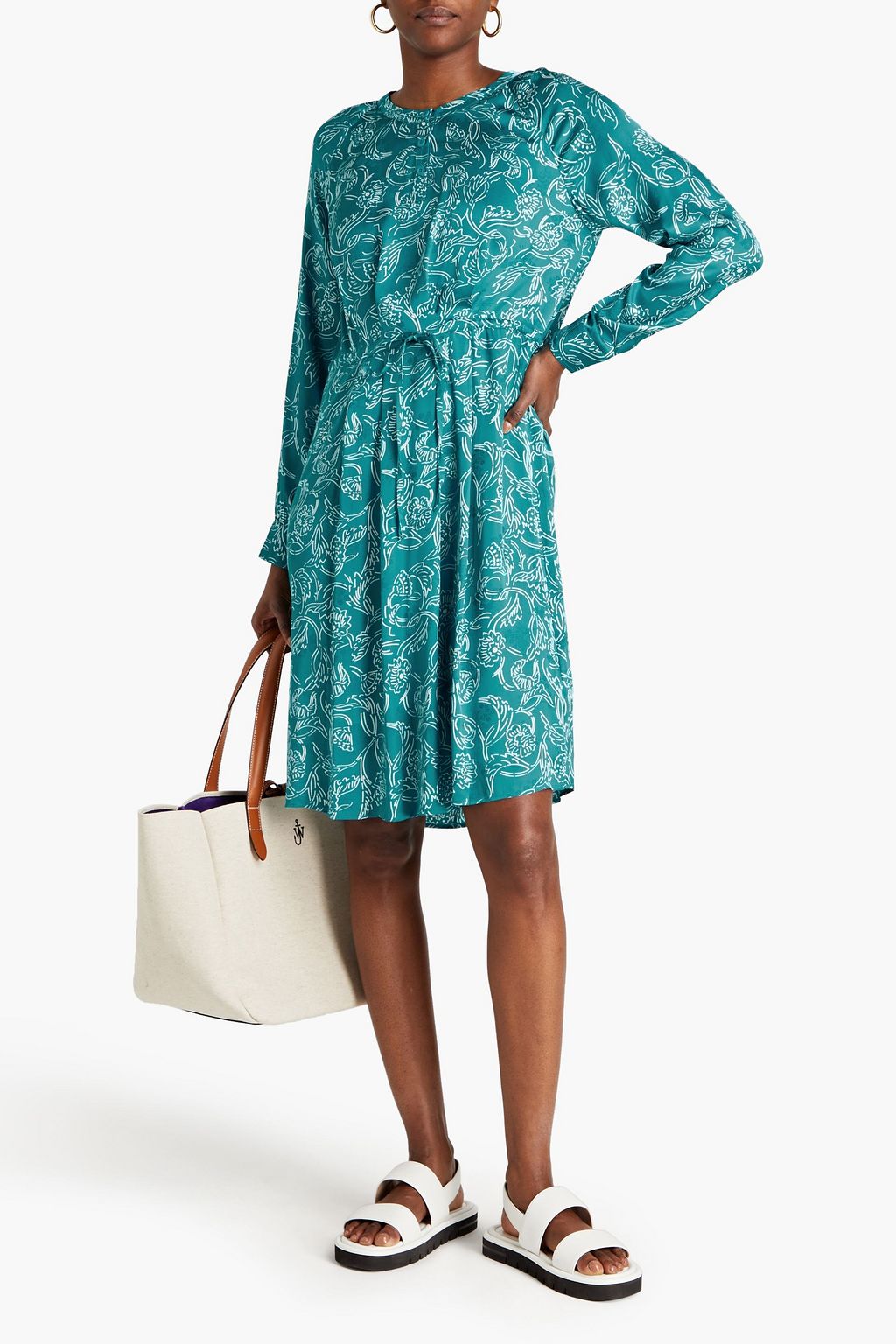 AMERICAN VINTAGE Pleated printed floral-jacquard mini dress