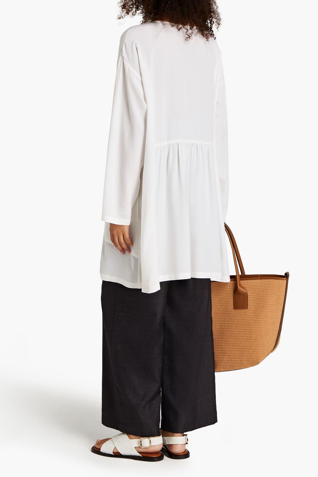 ESKANDAR Gathered silk crepe de chine tunic