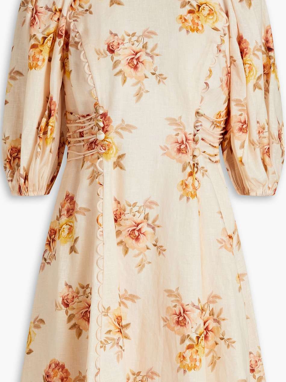 floral-print linen mini dress