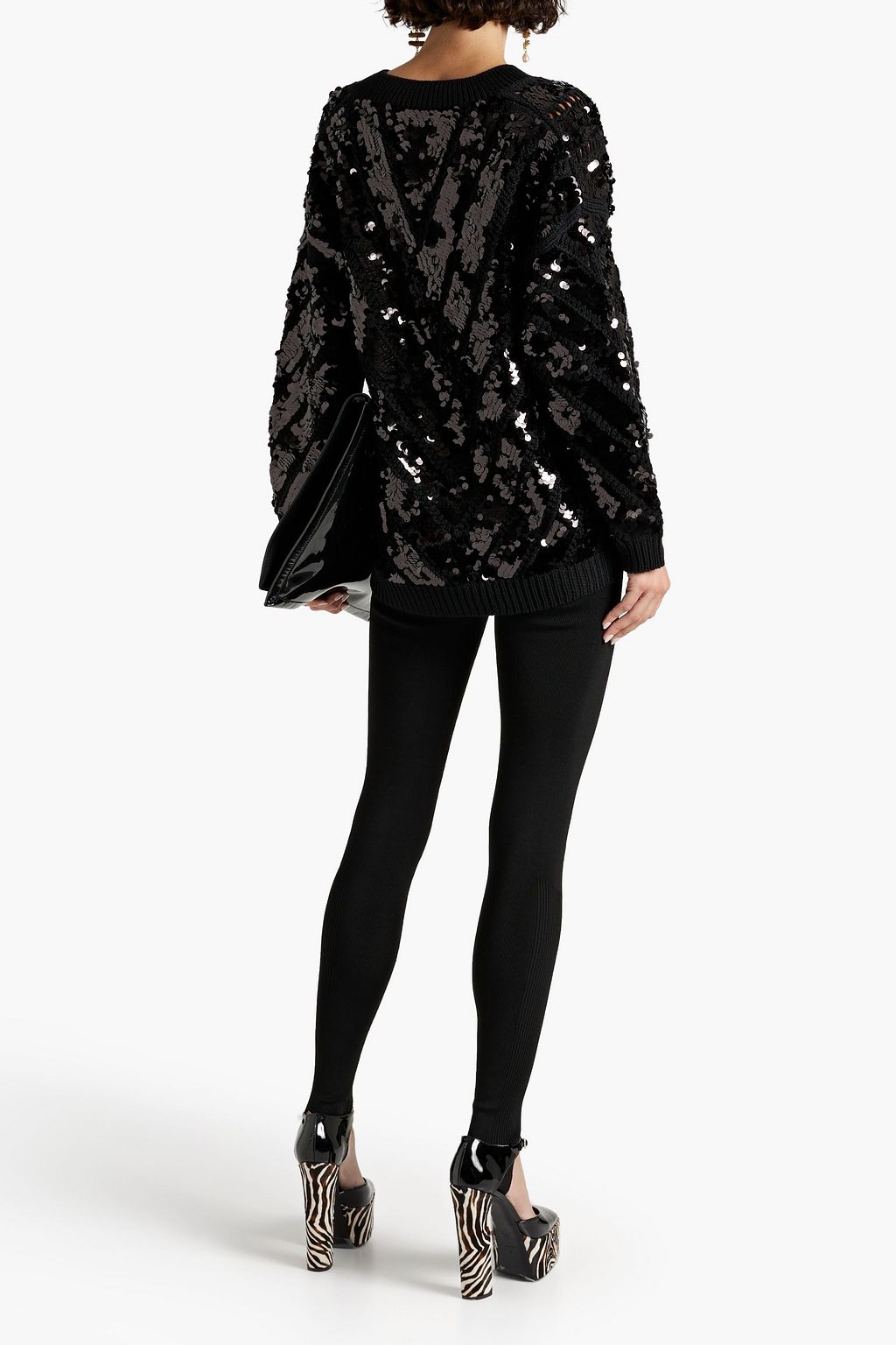 VALENTINO GARAVANI Sequined pointelle-knit wool sweater