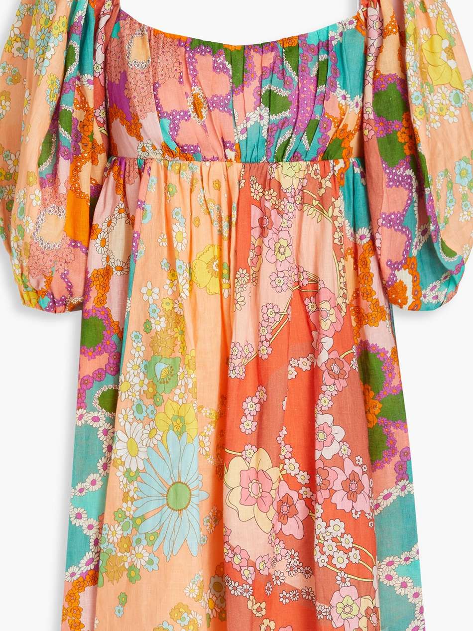 floral-print linen mini dress