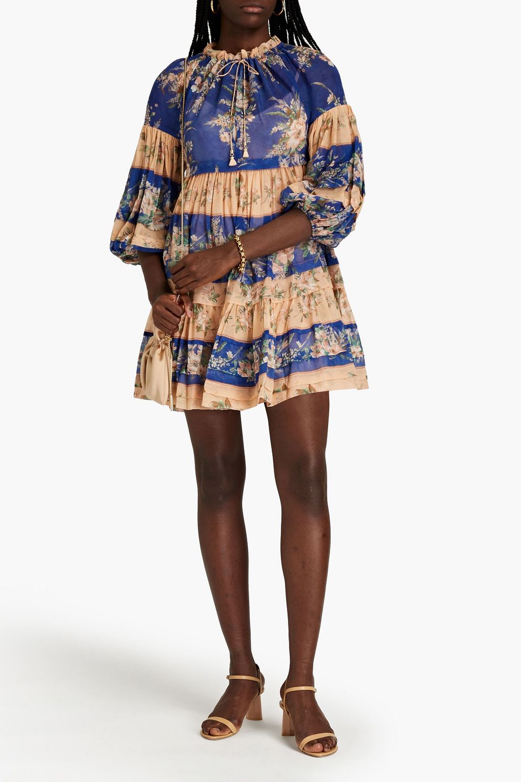 ZIMMERMANN Gerafftes Minikleid aus Voile aus einer Baumwoll-Seidenmischung mit floralem Print
