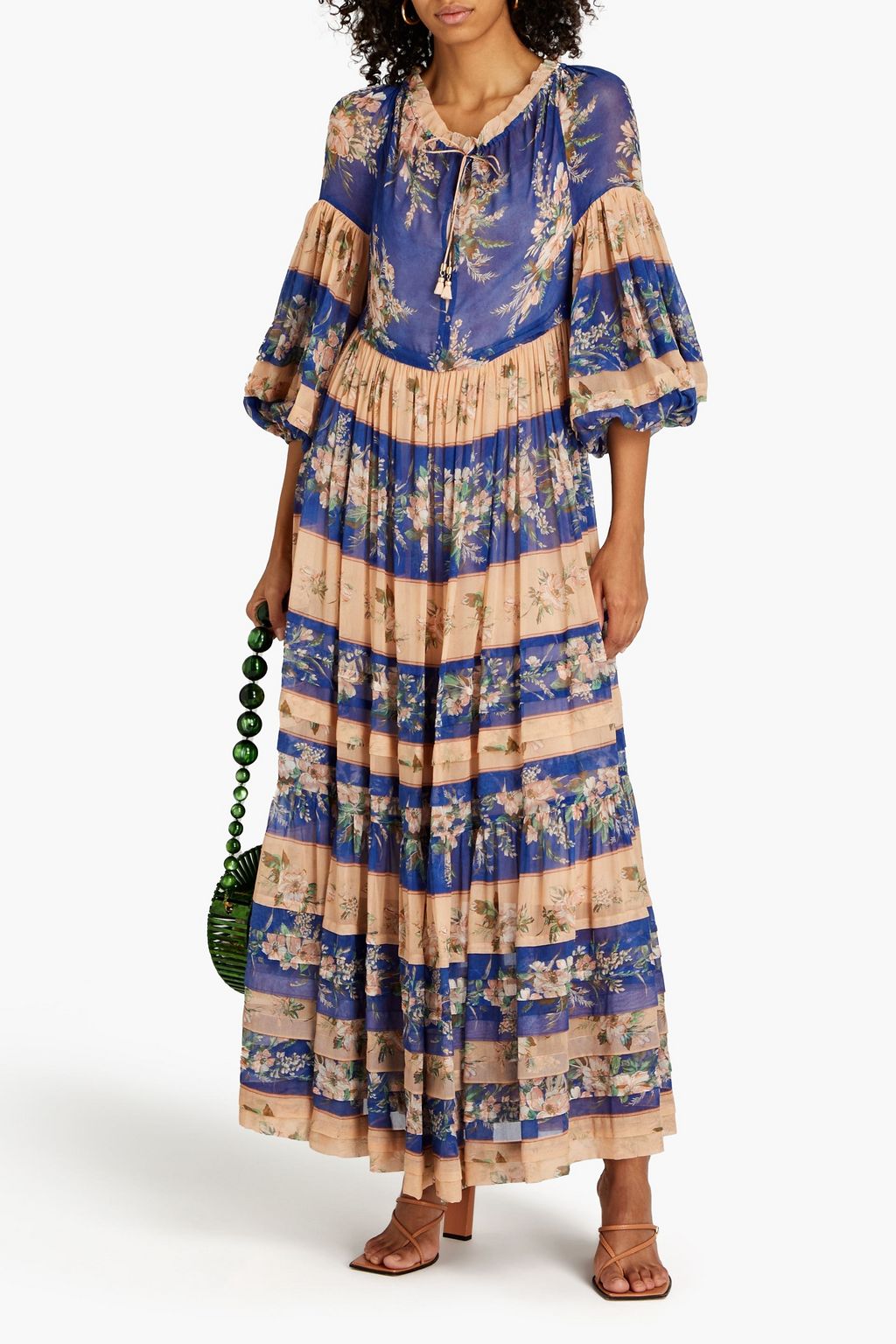 ZIMMERMANN Gathered floral-print cotton and silk-blend voile maxi dress