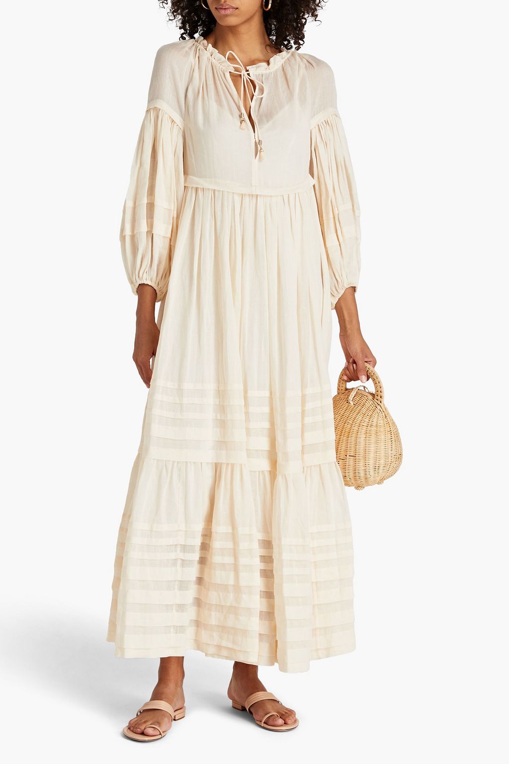ZIMMERMANN Tiered ramie-gauze maxi dress
