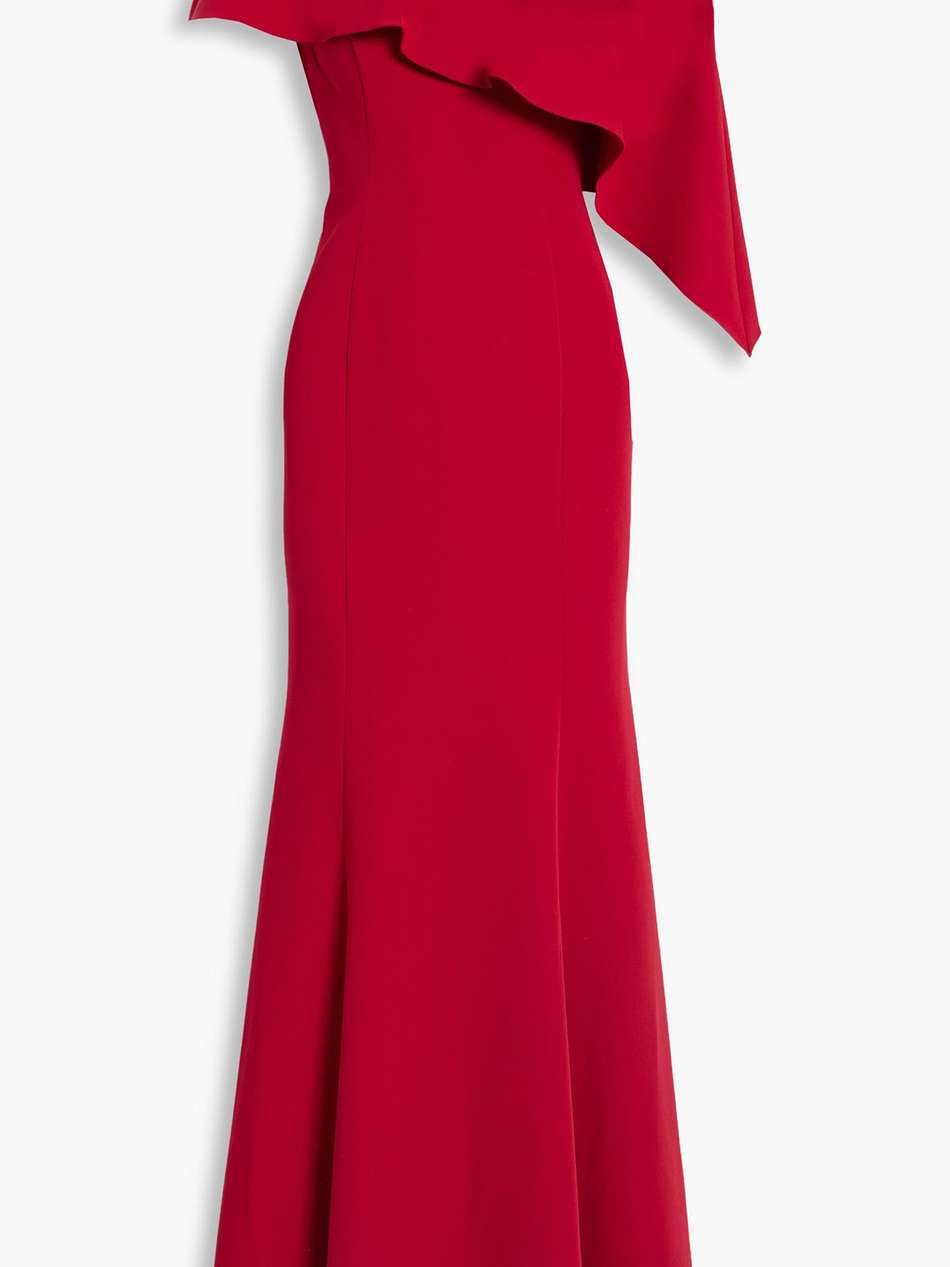embellished tulle-paneled draped crepe gown