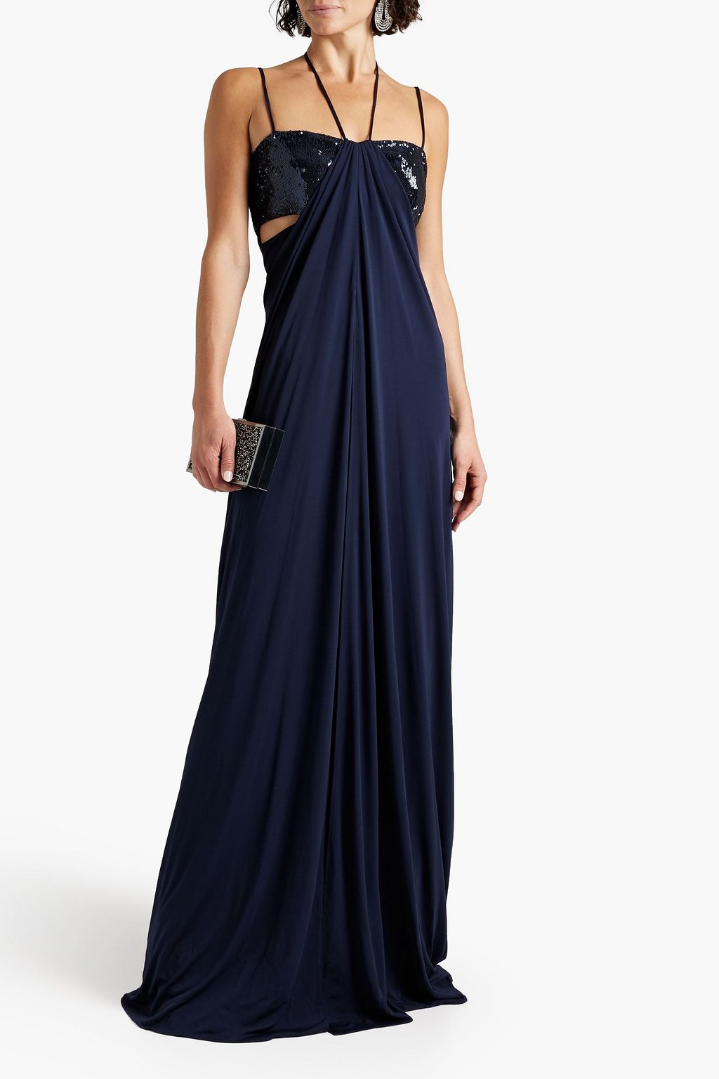 HALSTON Del 컷아웃 시퀸 장식 저지 점프수트