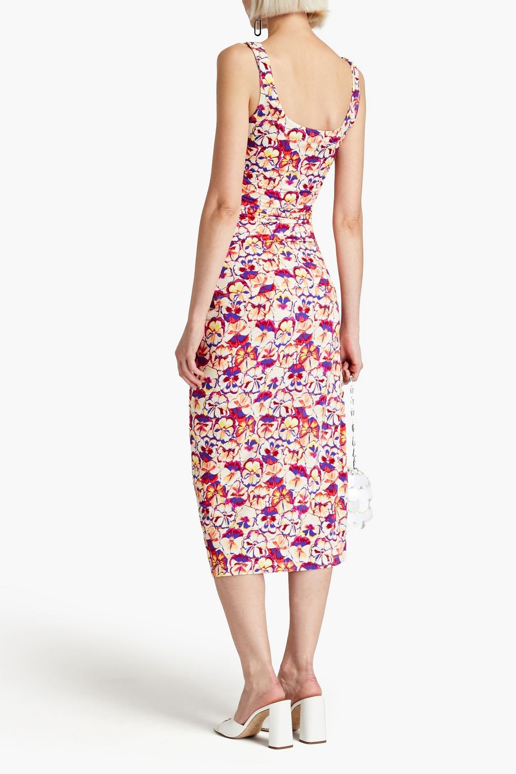 RABANNE Ruched floral-print jersey midi skirt