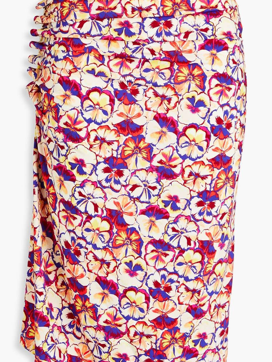 ruched floral-print jersey midi skirt