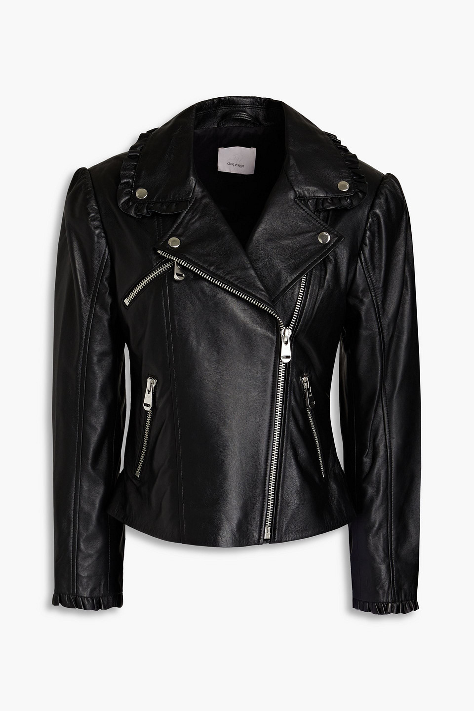 Cinq À Sept Eloise Ruffled Leather Biker Jacket In Black