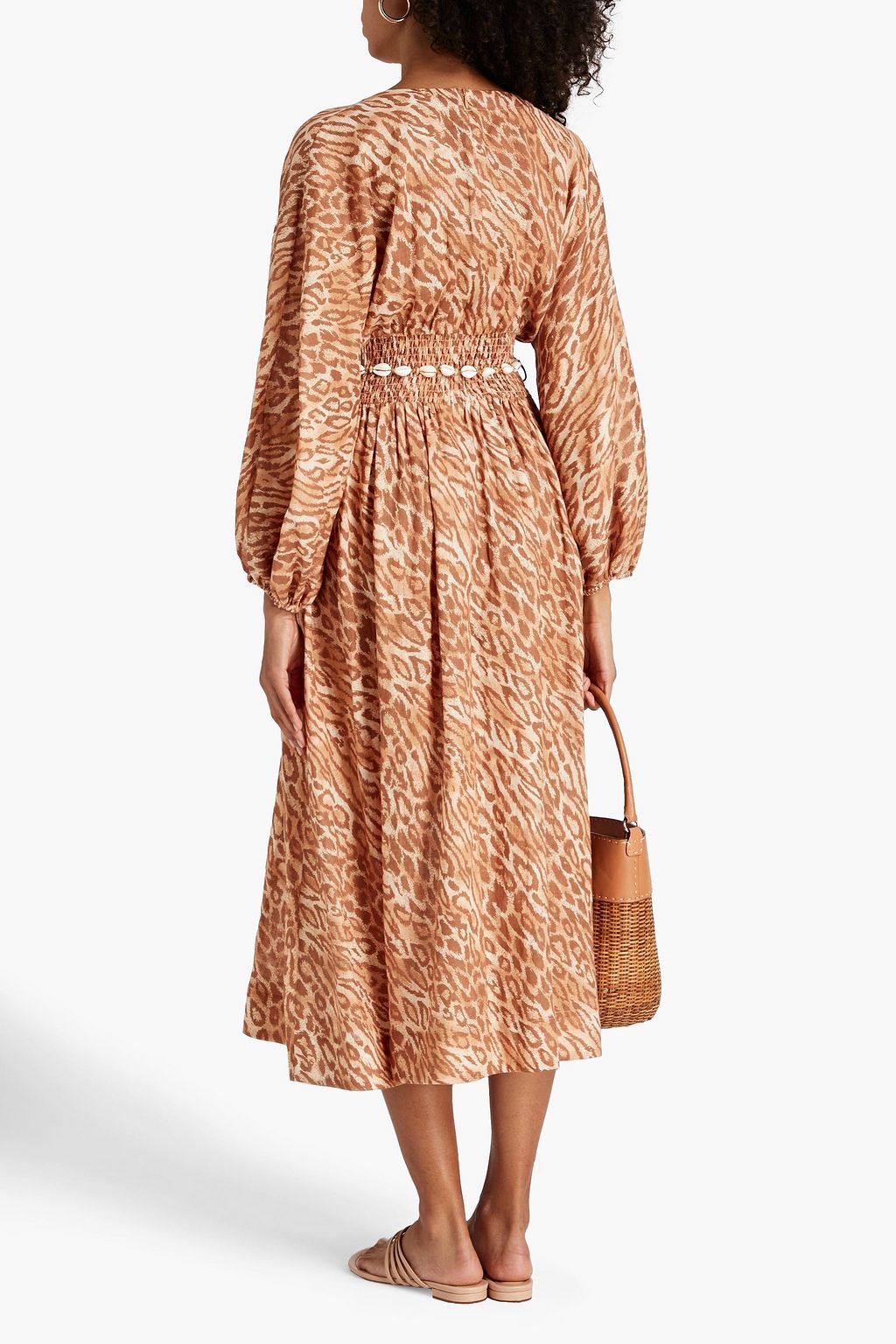 ZIMMERMANN Shirred leopard-print linen midi dress