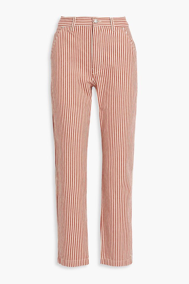 Striped high-rise straight-leg jeans