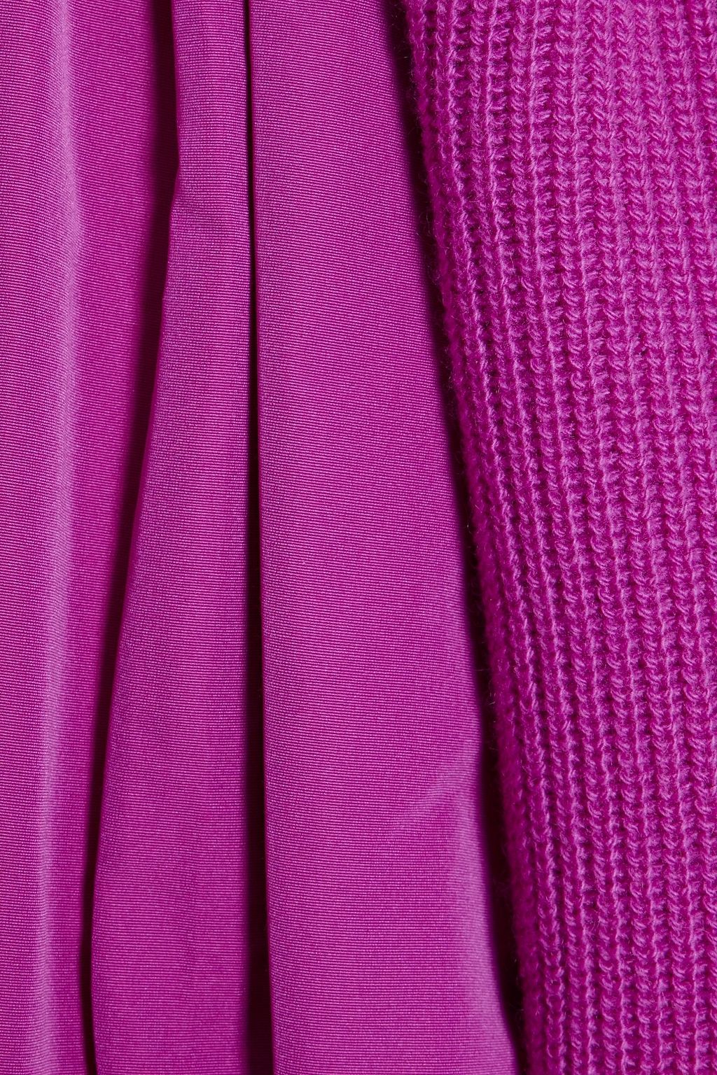 VALENTINO GARAVANI Faille-paneled ribbed wool and cashmere-blend sweater