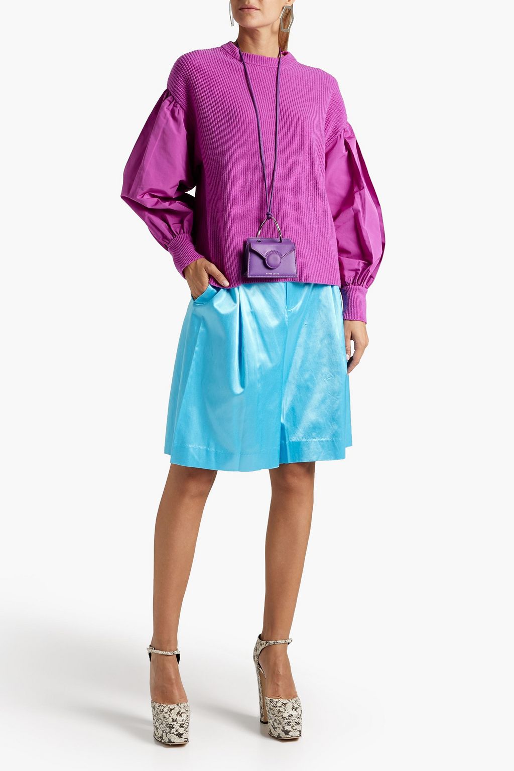 VALENTINO GARAVANI Faille-paneled ribbed wool and cashmere-blend sweater