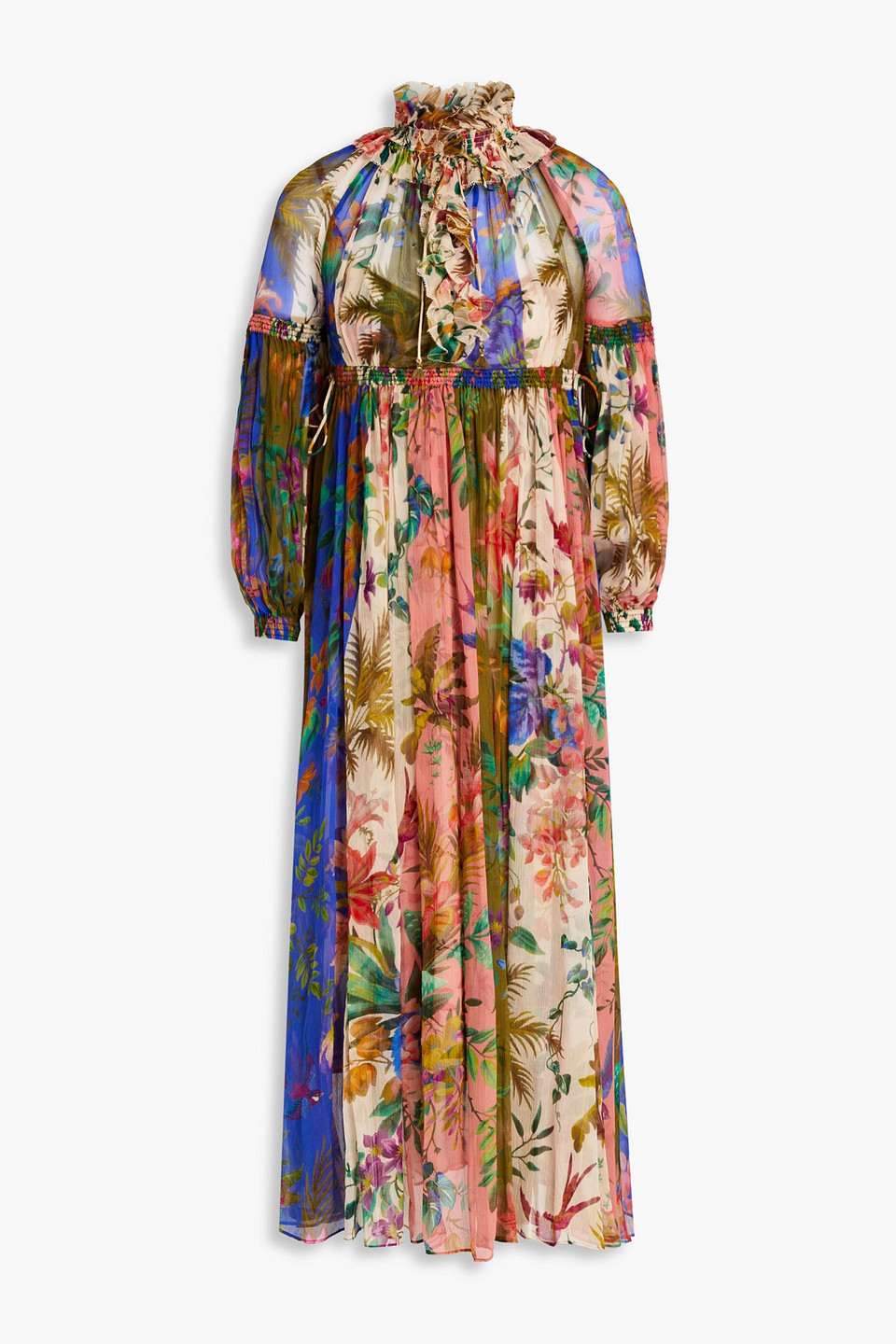 Zimmermann Tropicana Ruffled Pleated Floral-print Silk-crepon Dress In Multicolor