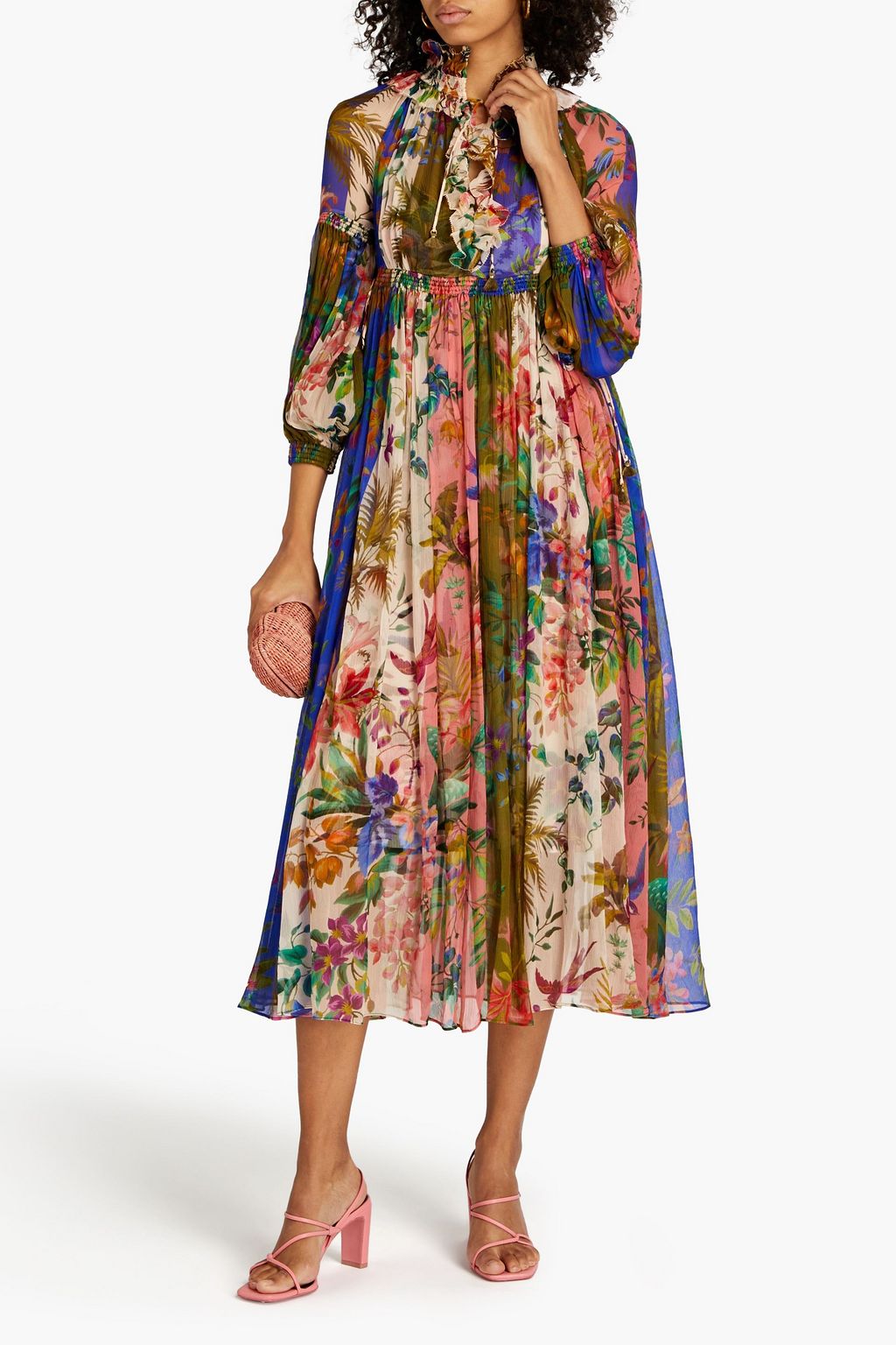 ZIMMERMANN Ruffled floral-print silk-crepon midi dress | Sale up to 70% ...