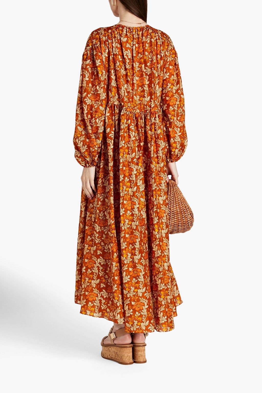 ZIMMERMANN Gathered floral-print silk midi dress