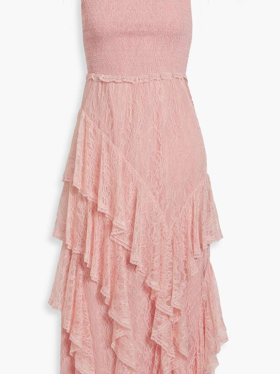 jocelyn smocked ruffled corded lace midi dress