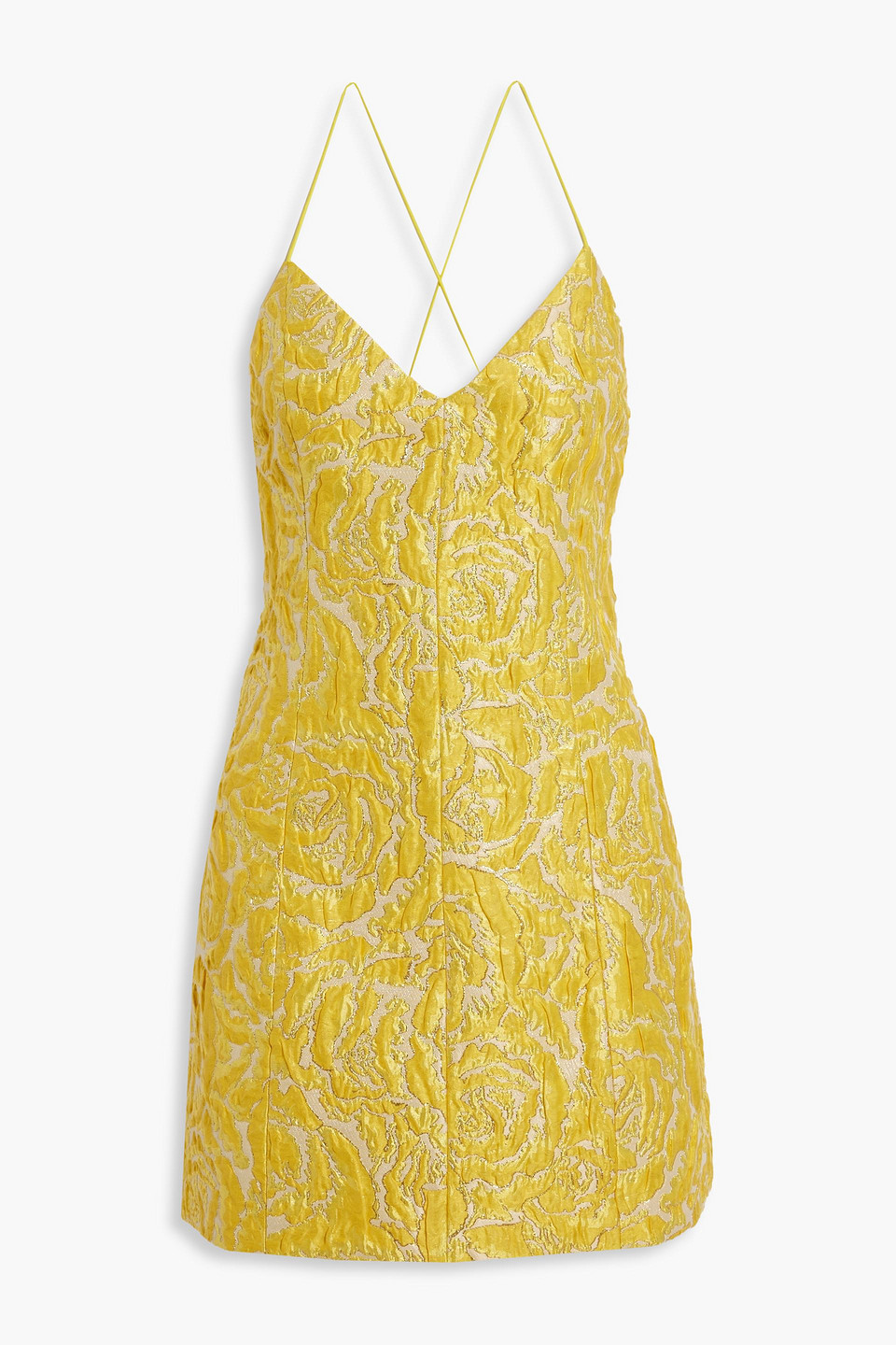 Shop Alice And Olivia Tayla Cloqué-jacquard Mini Dress In Yellow