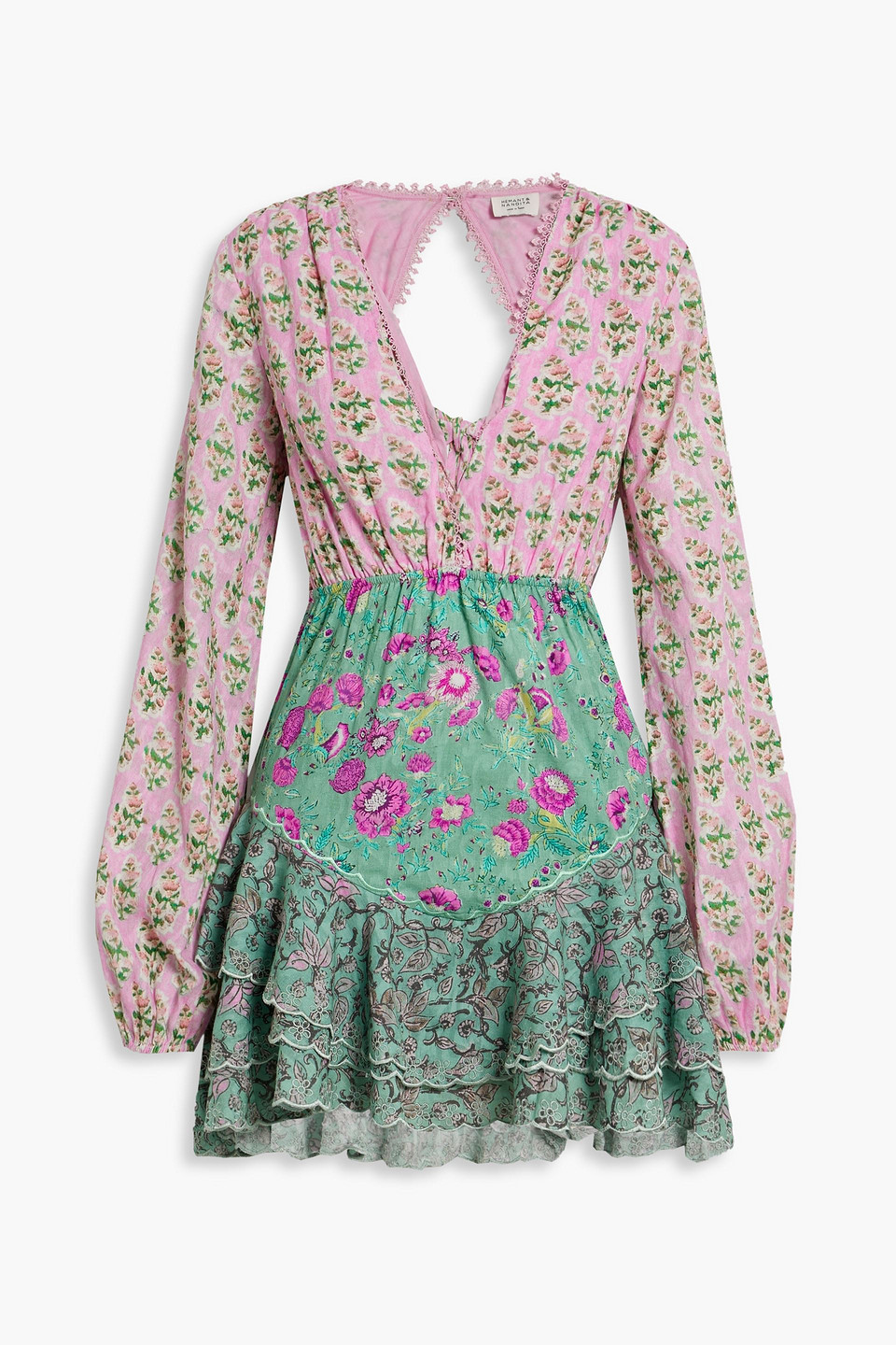 HEMANT & NANDITA Cutout patchwork-effect cotton mini dress