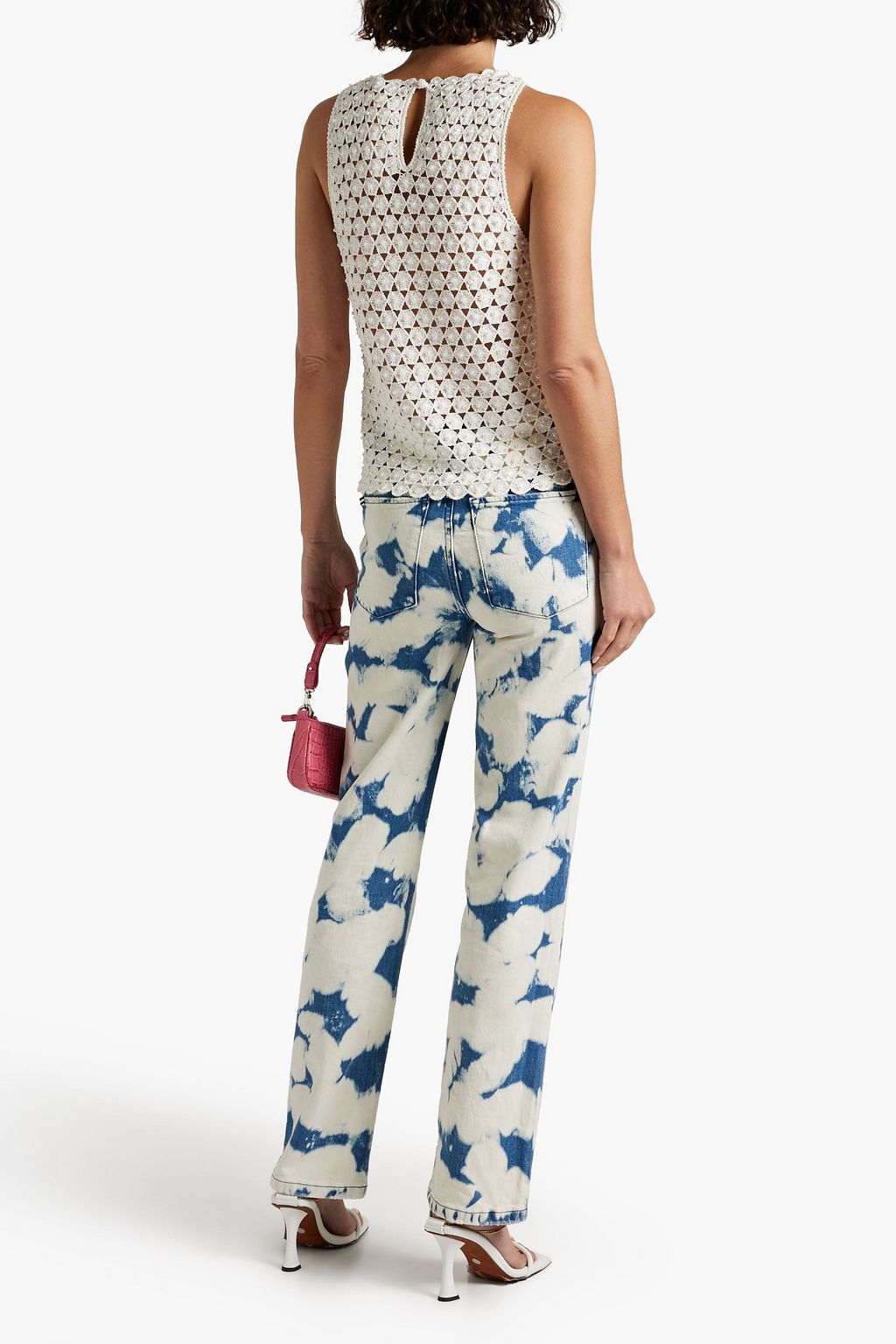 ALICE + OLIVIA Reva embellished crocheted linen-blend tank