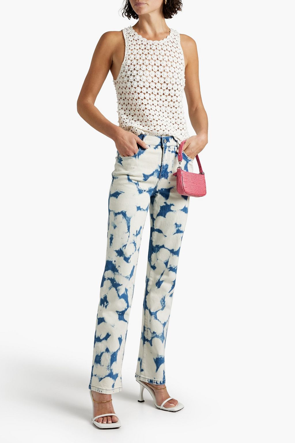 ALICE + OLIVIA Reva embellished crocheted linen-blend tank
