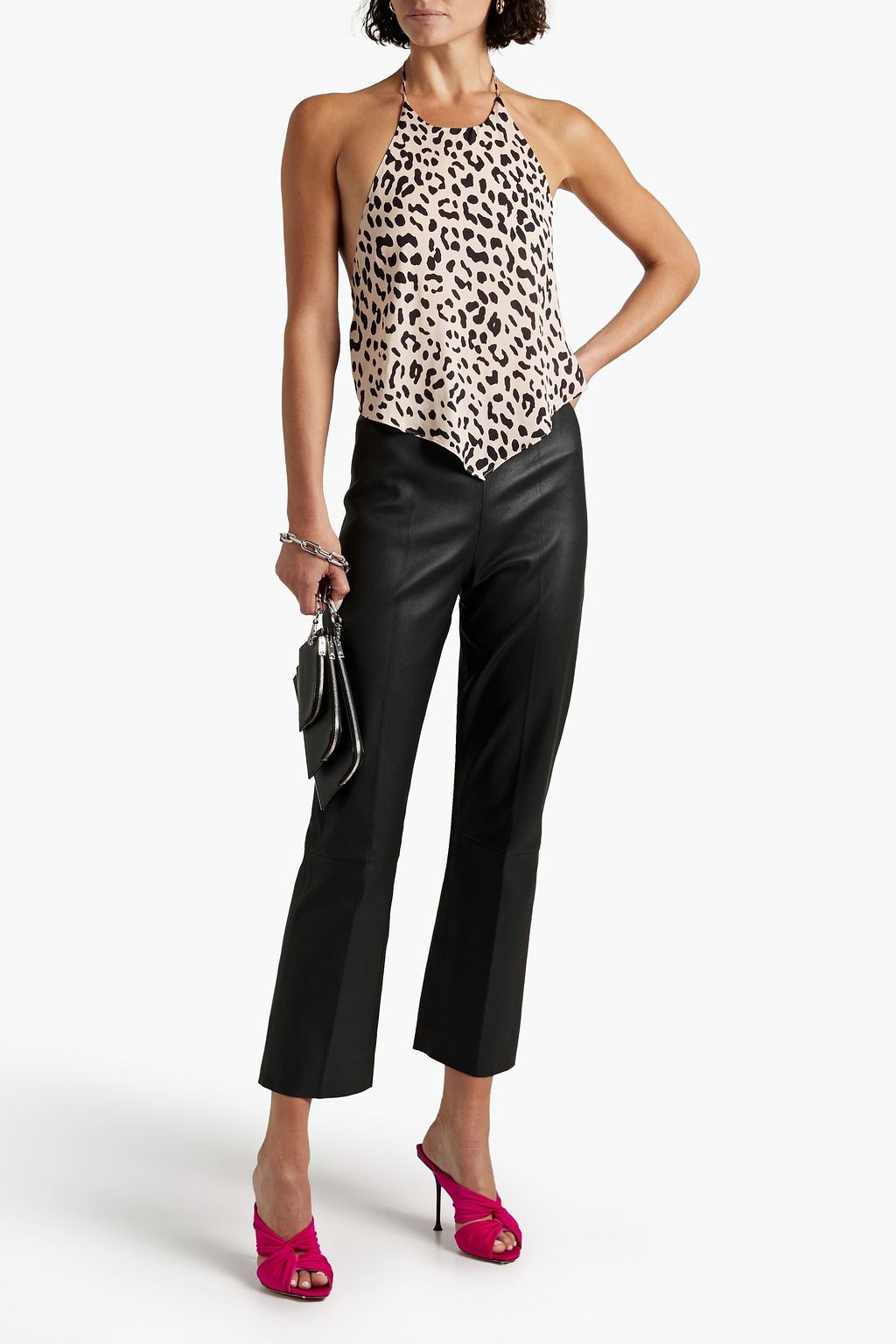 ALICE + OLIVIA Frenchie leopard-print crepe de chine halterneck top
