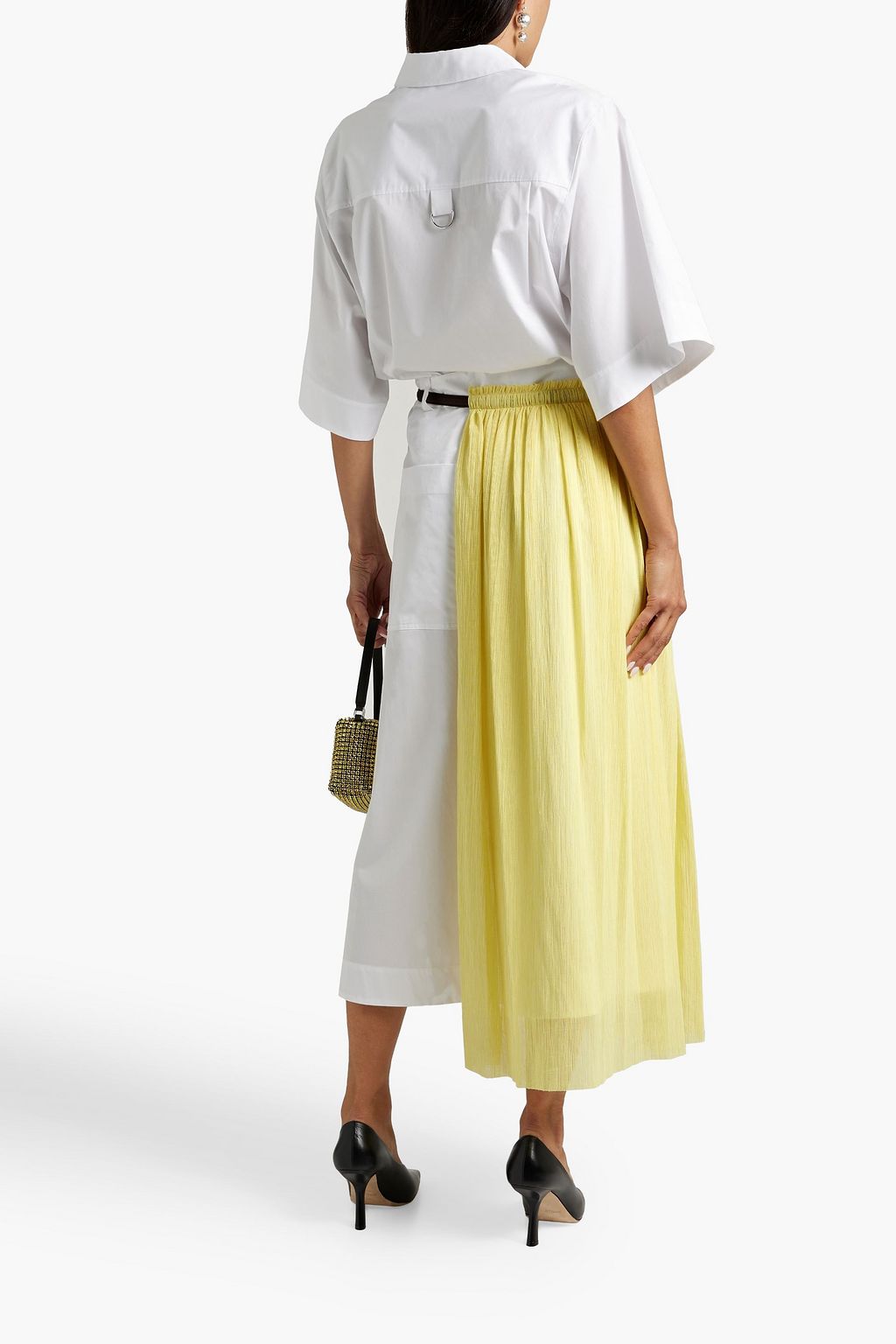 TIBI Layered gauze and cotton-poplin midi skirt