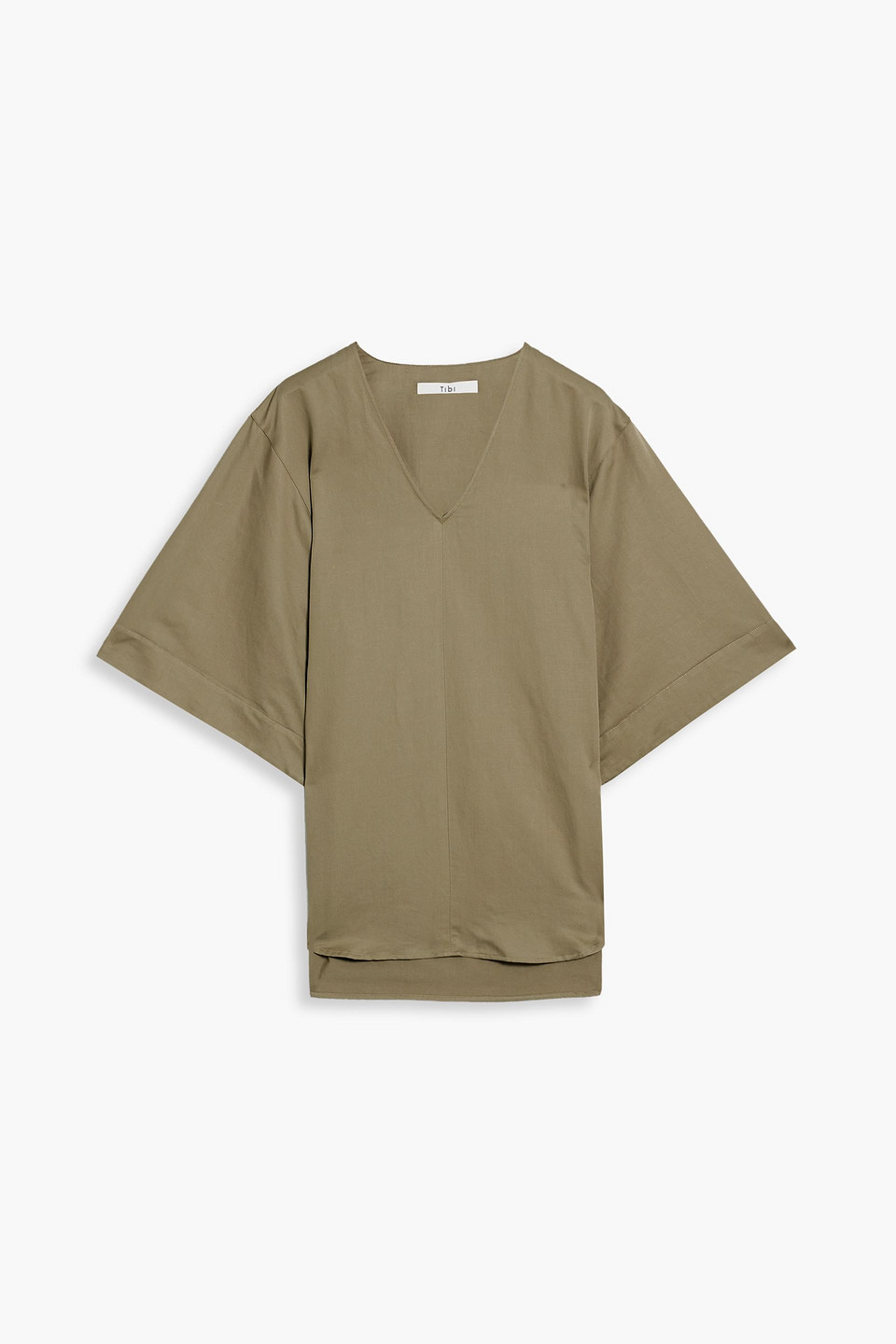 Tibi Cotton And Linen-blend Sateen Top In Mushroom