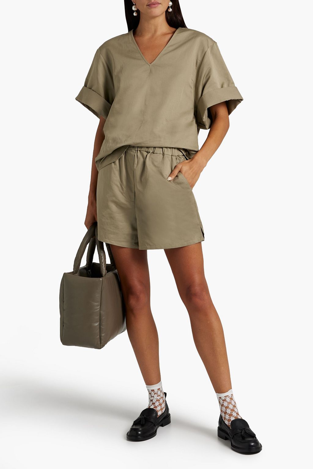 TIBI Cotton and linen-blend sateen top
