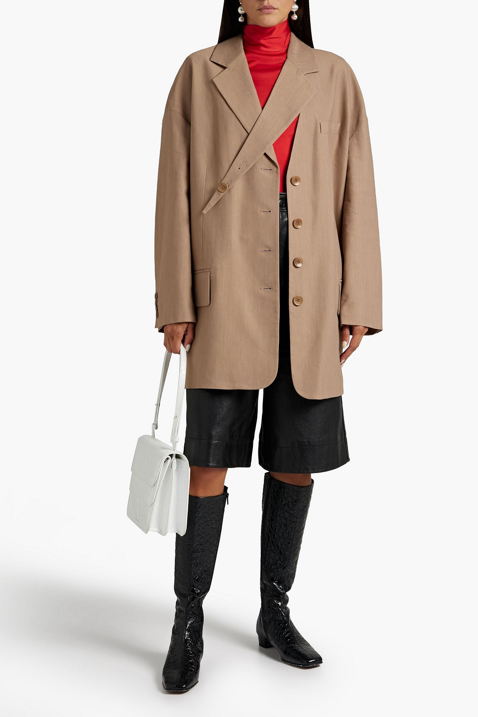 Shop Tibi Oversized Woven Coat In Sand