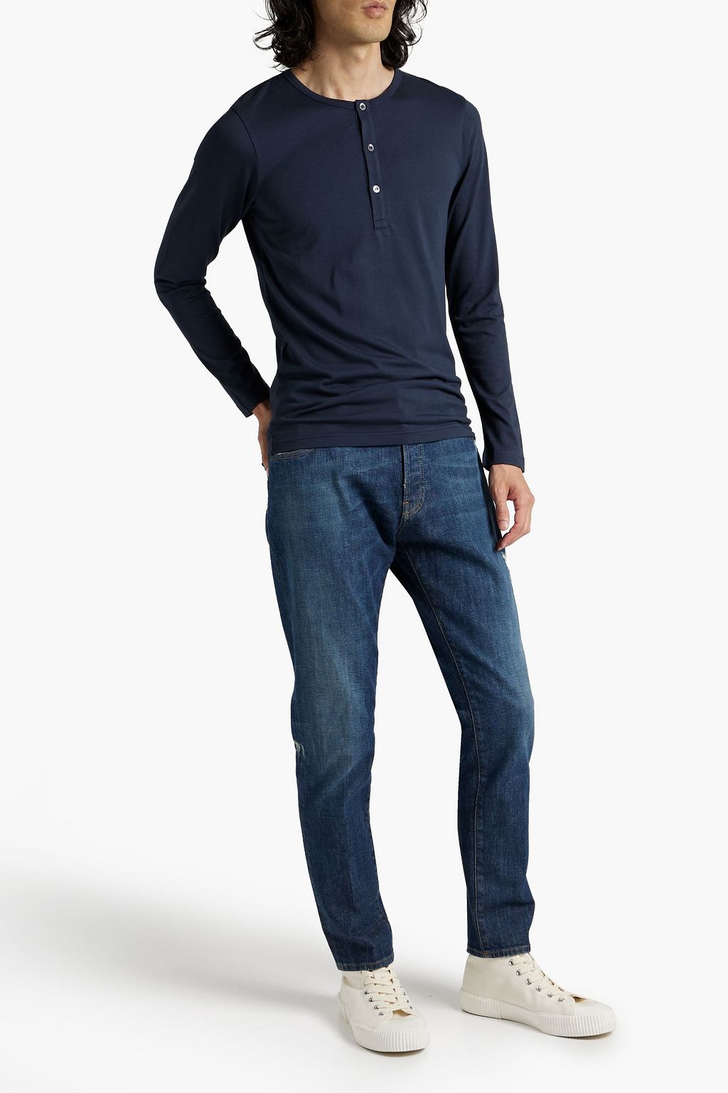 SUNSPEL Cotton and modal-blend jersey Henley T-shirt
