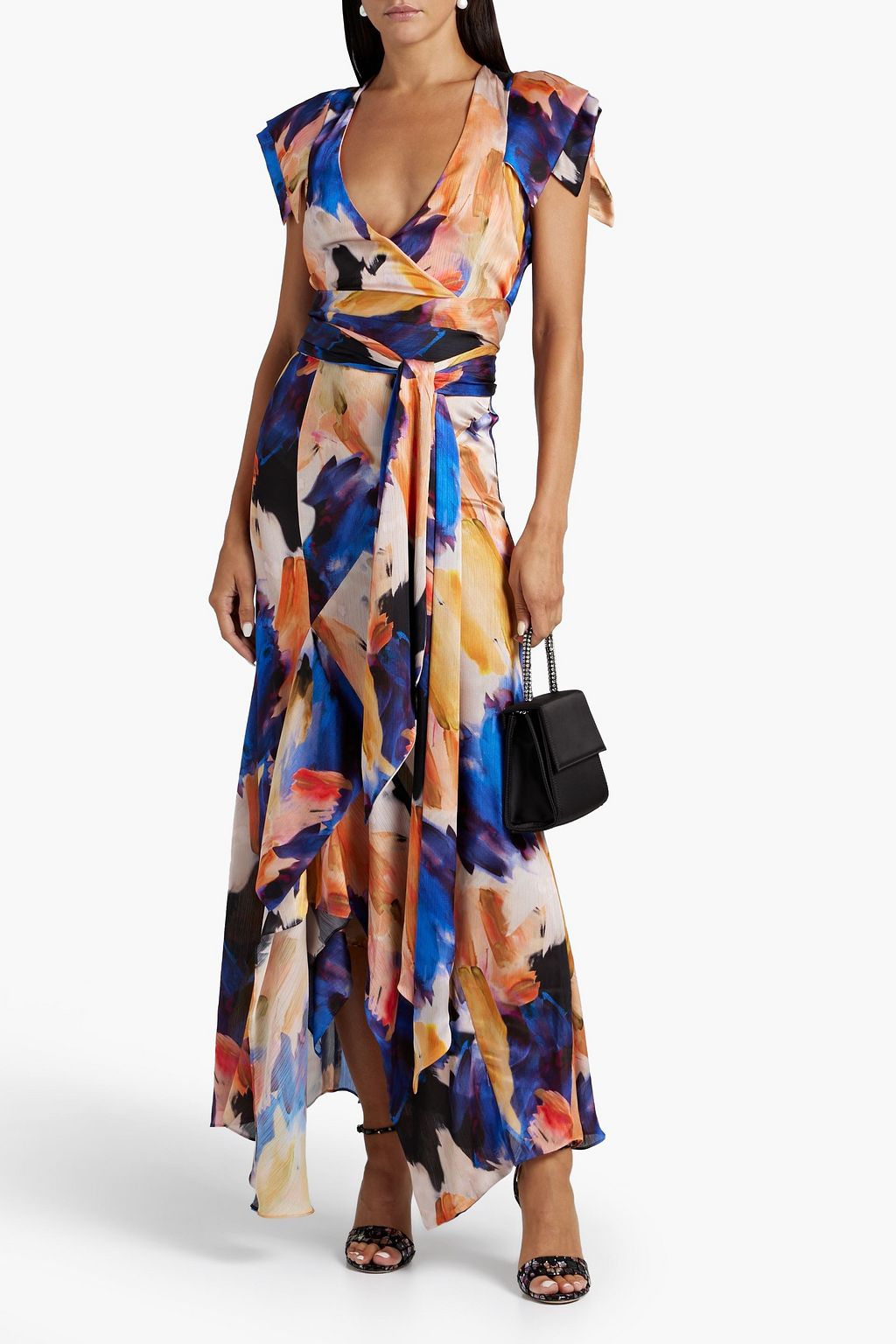 GALVAN  LONDON Euphoria wrap-effect printed georgette maxi dress