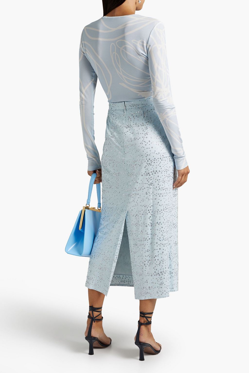 TIBI Scintilla glittered jersey midi pencil skirt