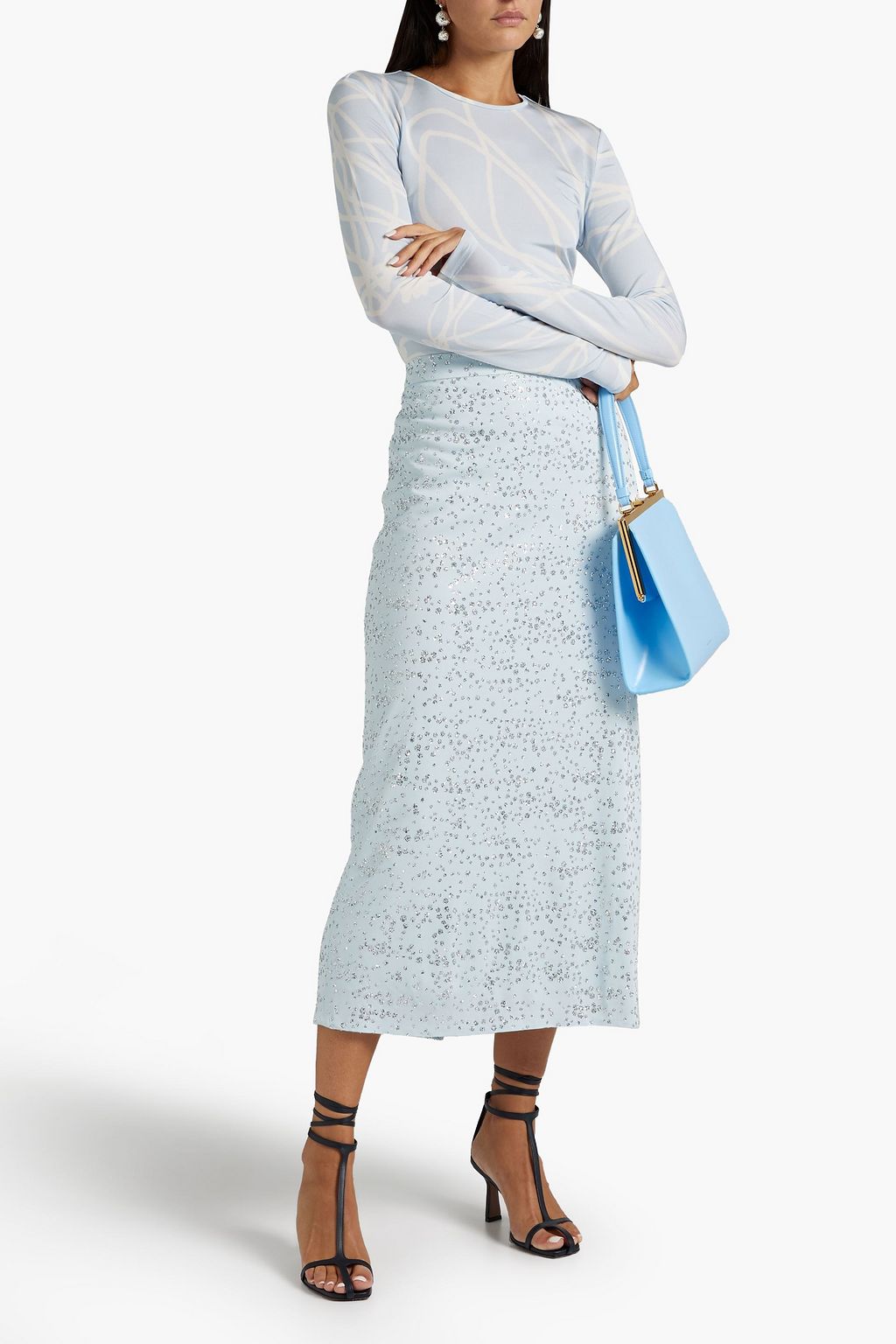 TIBI Scintilla glittered jersey midi pencil skirt