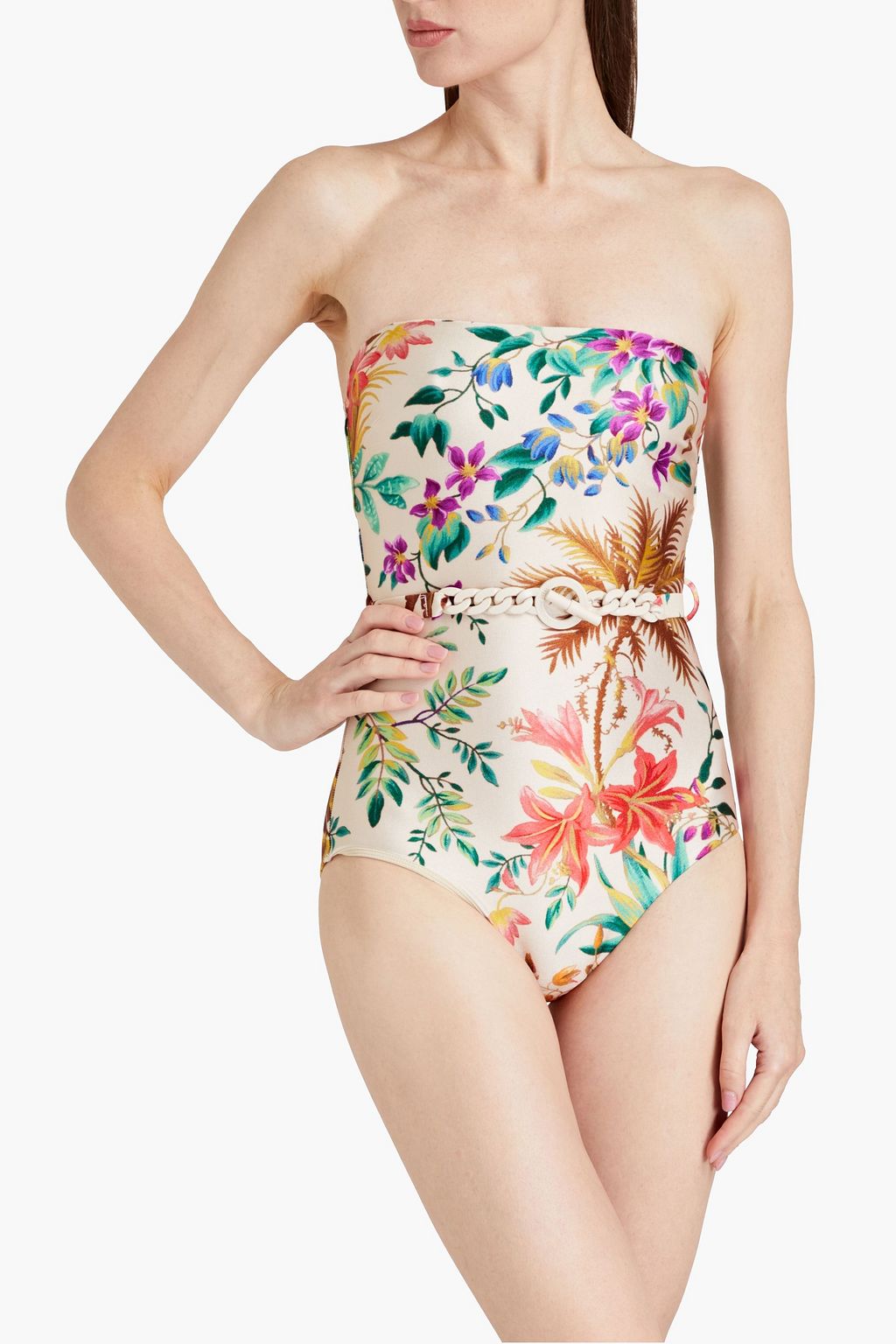 ZIMMERMANN Tropicana belted printed bandeau swimsuit