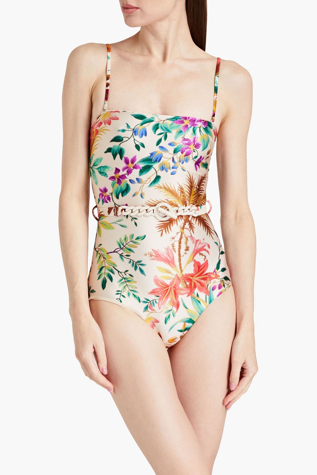 ZIMMERMANN Tropicana belted printed bandeau swimsuit