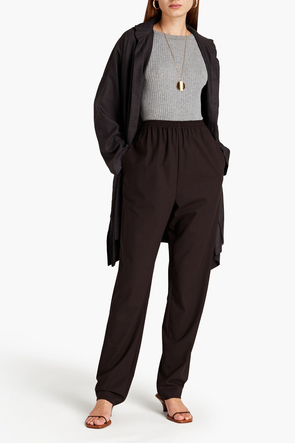 Shop Eskandar Stretch-wool Tapered Pants In Dark Brown