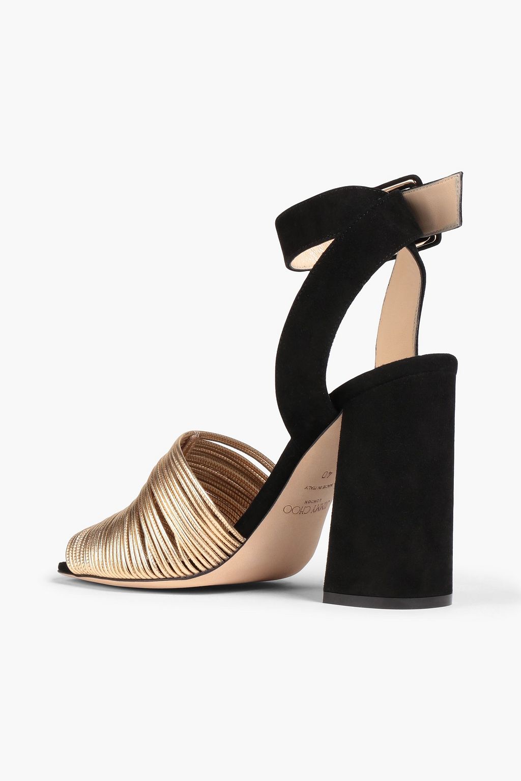 JIMMY CHOO Baja metallic leather and suede sandals