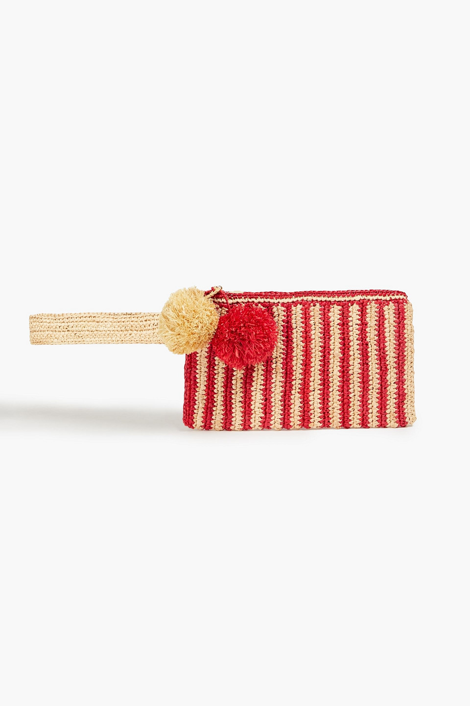 Zimmermann Pompom-embellished Striped Raffia Belt Bag In Red