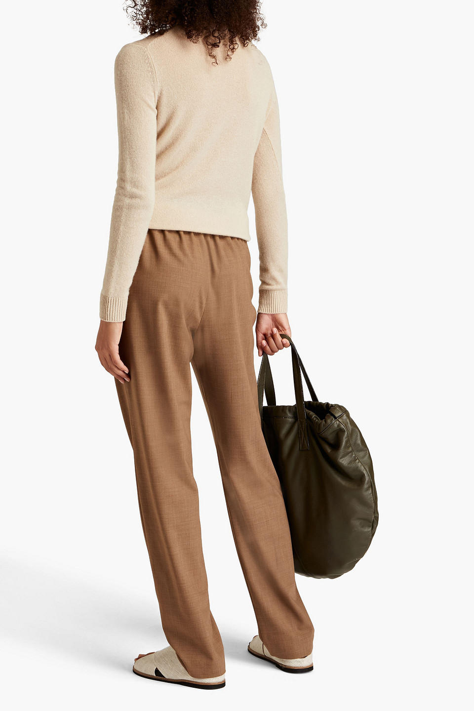 Shop Eskandar Mélange Stretch-wool Tapered Pants In Light Brown