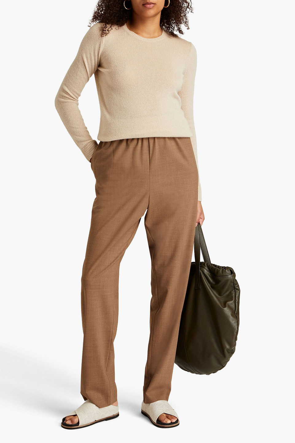 Shop Eskandar Mélange Stretch-wool Tapered Pants In Light Brown