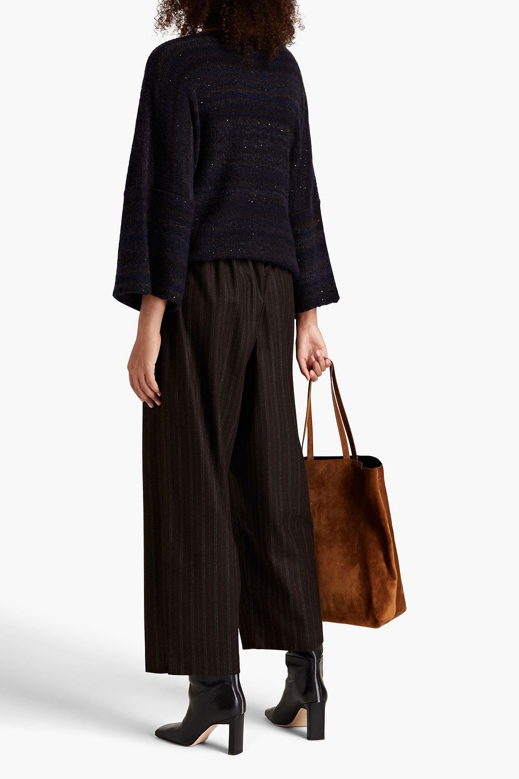 ESKANDAR Embellished striped cashmere and silk-blend sweater