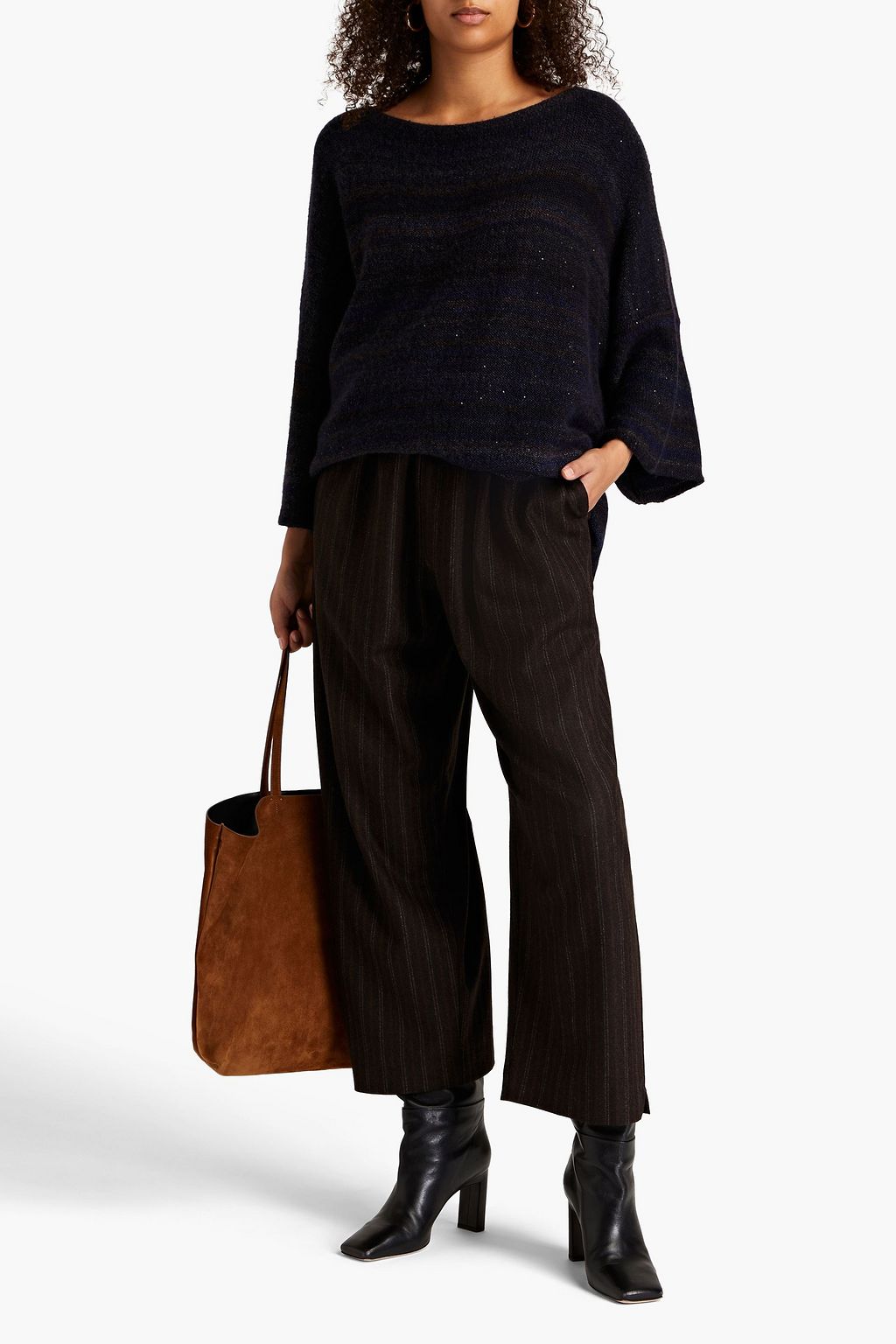 ESKANDAR Embellished striped cashmere and silk-blend sweater