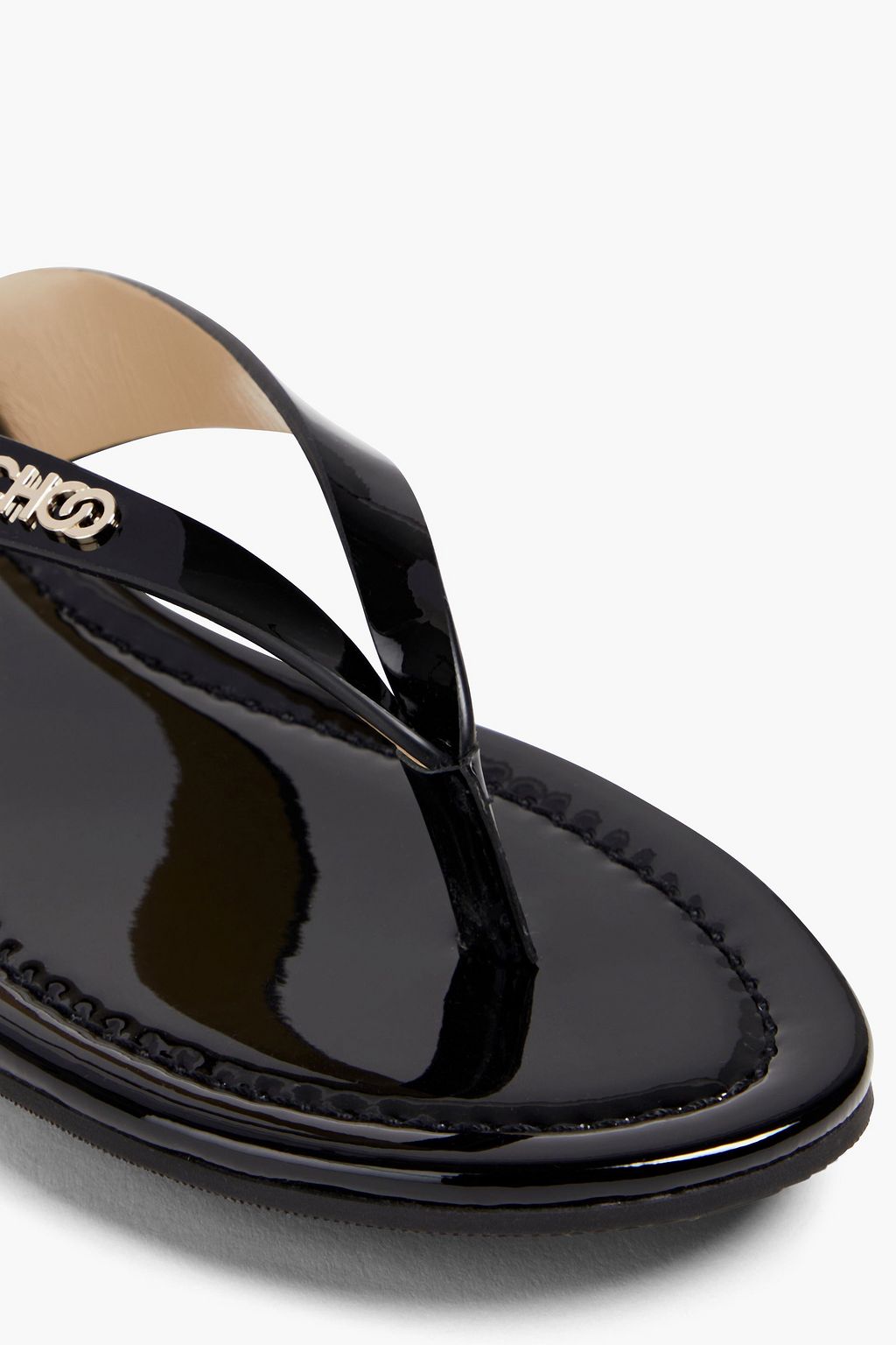 JIMMY CHOO Tetsu Zehensandalen aus Lackleder mit Logoverzierung