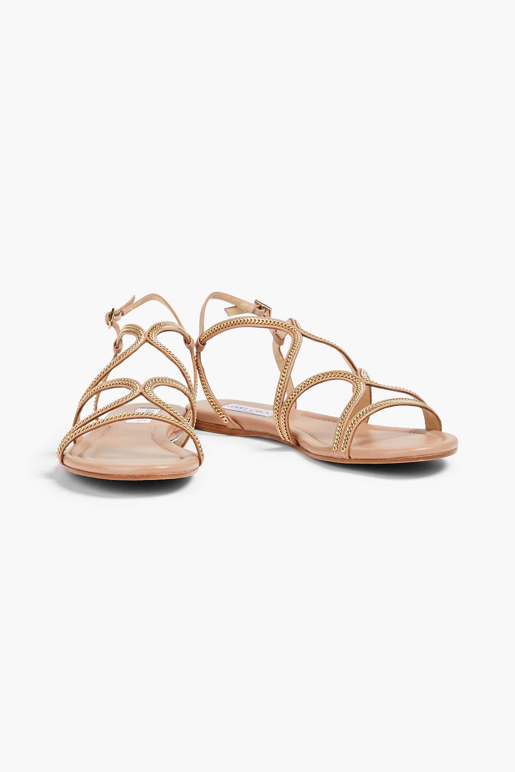 JIMMY CHOO Nickel chain-embellished leather slingback sandals
