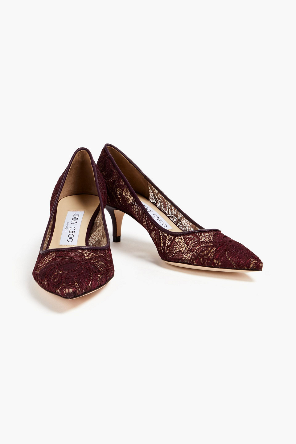 JIMMY CHOO LOVE 65 LEATHER-TRIMMED CORDED LACE PUMPS 3074457345633299259