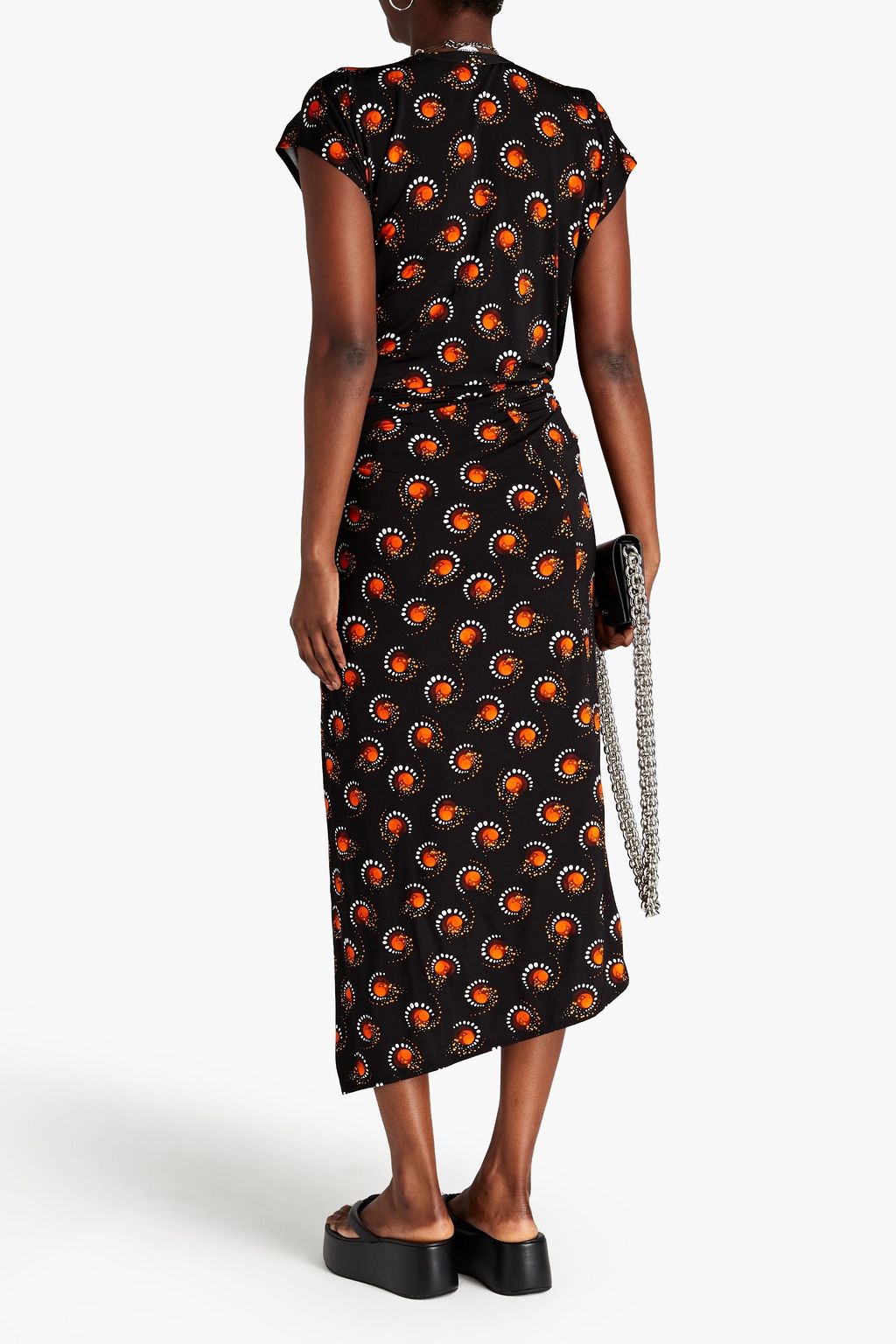 RABANNE Asymmetric wrap-effect printed jersey midi dress